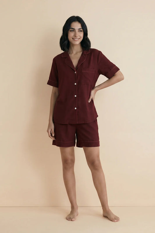 Buy Linen Shortie Set - Maroon in Pakistan