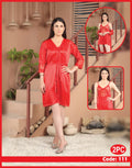 Buy Florea - 2 Pcs Silk Nighty Set With Gown - 111 in Pakistan