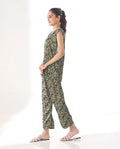 Buy Sajiero Silk Pajama Suit with Scrunchie - Leaf in Pakistan