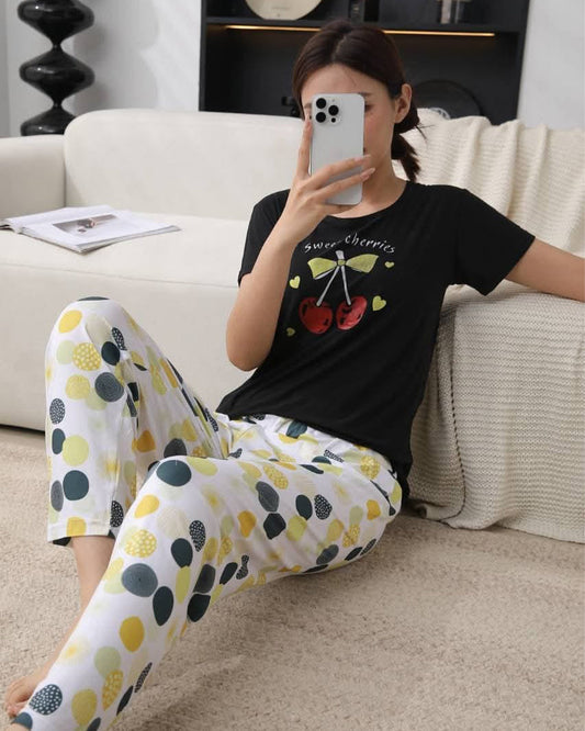 Buy Sajiero Cotton PJ Set - Cherry Pop in Pakistan
