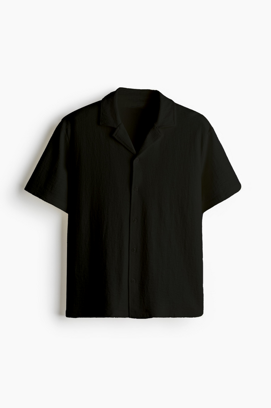 Buy Crinkle Textured Cuban Collar Shirt - Raven Black in Pakistan