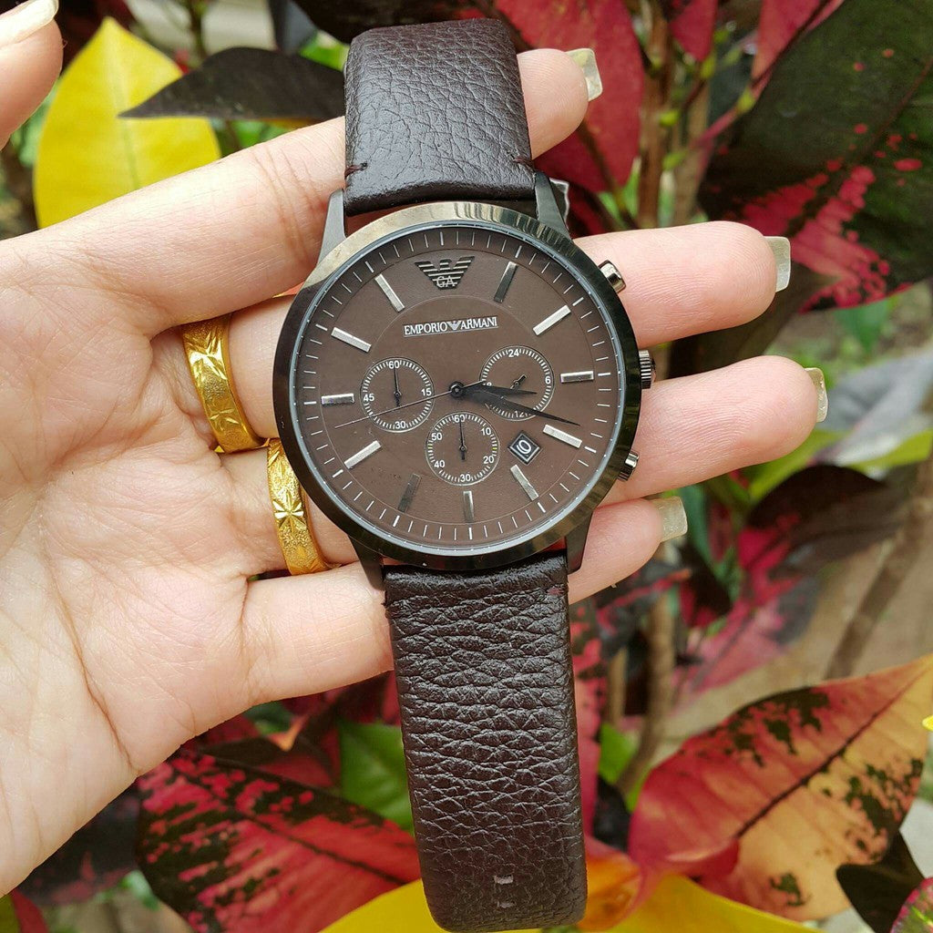 Buy Emporio Armani Sportivo Black Dial Brown Leather Strap Watch for Men - AR2462 in Pakistan