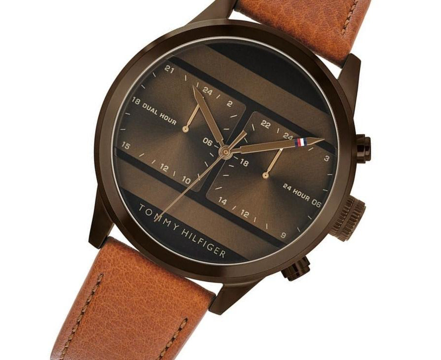 Buy Tommy Hilfiger Mens Quartz Brown Leather Strap Brown Dial 44mm Watch - 1791594 in Pakistan
