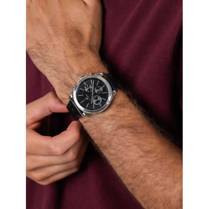 Buy Tommy Hilfiger Mens Quartz Black Leather Strap Black Dial 44mm Watch - 1791740 in Pakistan