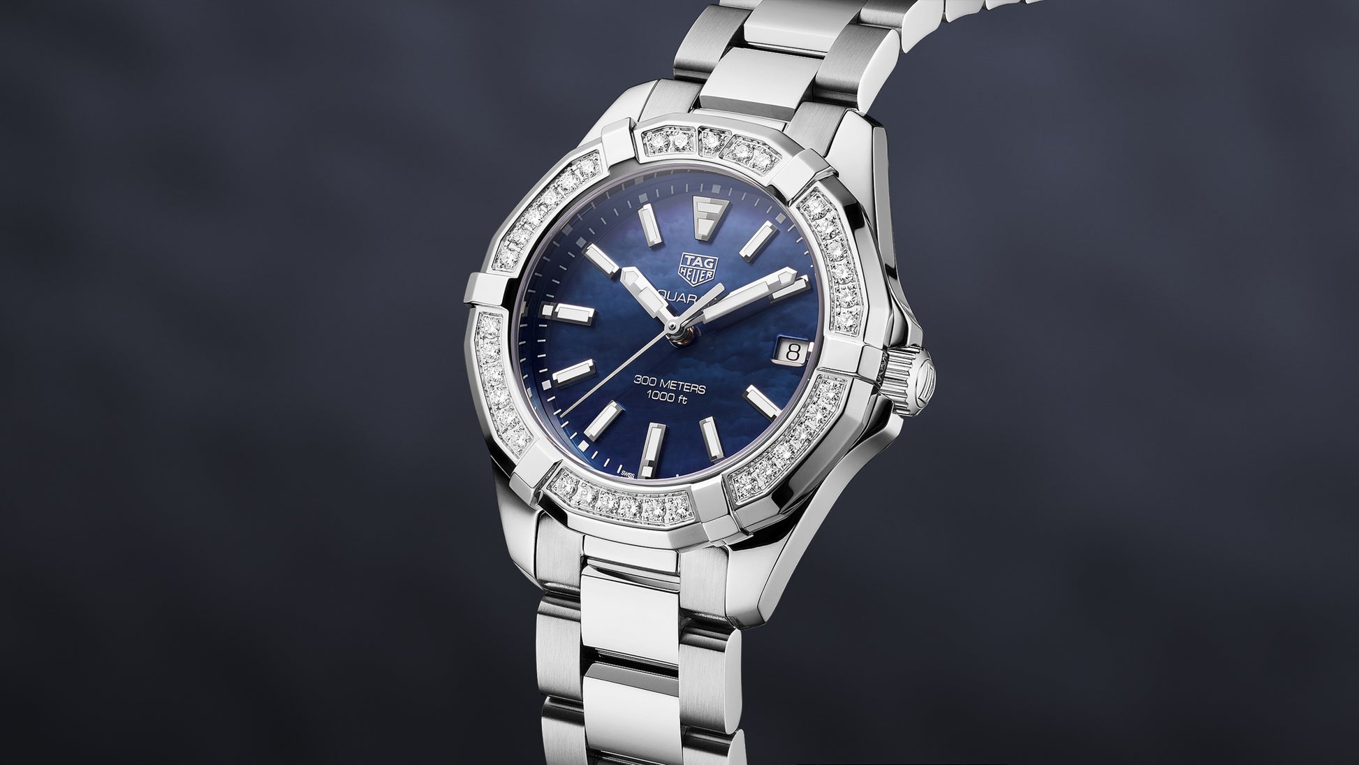 Buy Tag Heuer Aquaracer 35mm Blue Diamonds Dial Silver Steel Strap Watch for Women - WAY131N.BA0748 in Pakistan