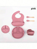 Buy SHEIN 5pcs Baby Feeding Set - Silicone Bib, Suction Bowl, Spoon, Fork, Suitable For Dishwasher in Pakistan