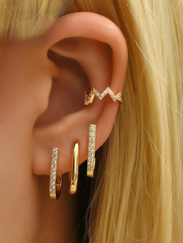Buy SHEIN 5pcs Cubic Zirconia Decor Earring Copper Jewelry in Pakistan