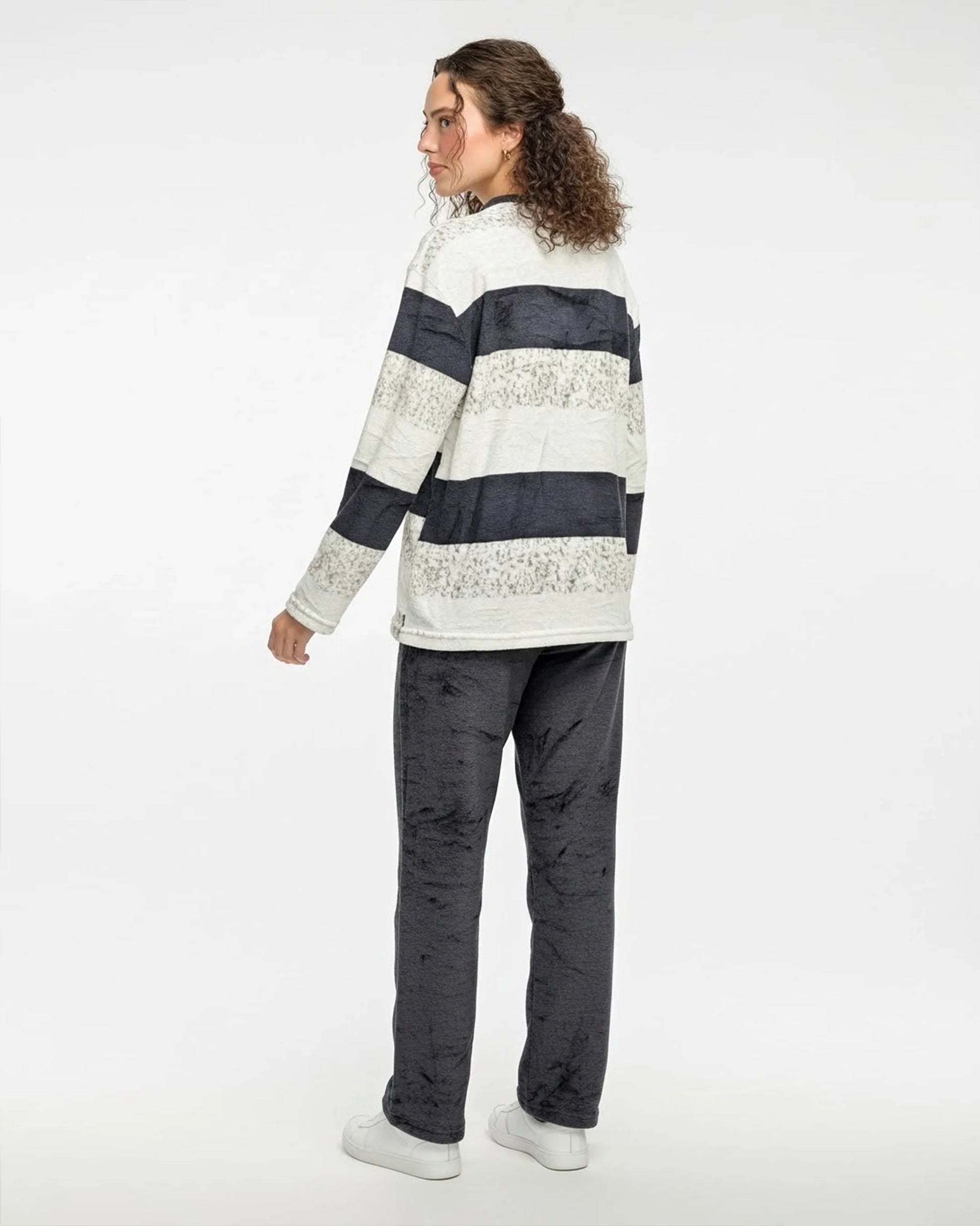 Buy Sajiero Black And White Stripes Fleece Pajama Suit in Pakistan