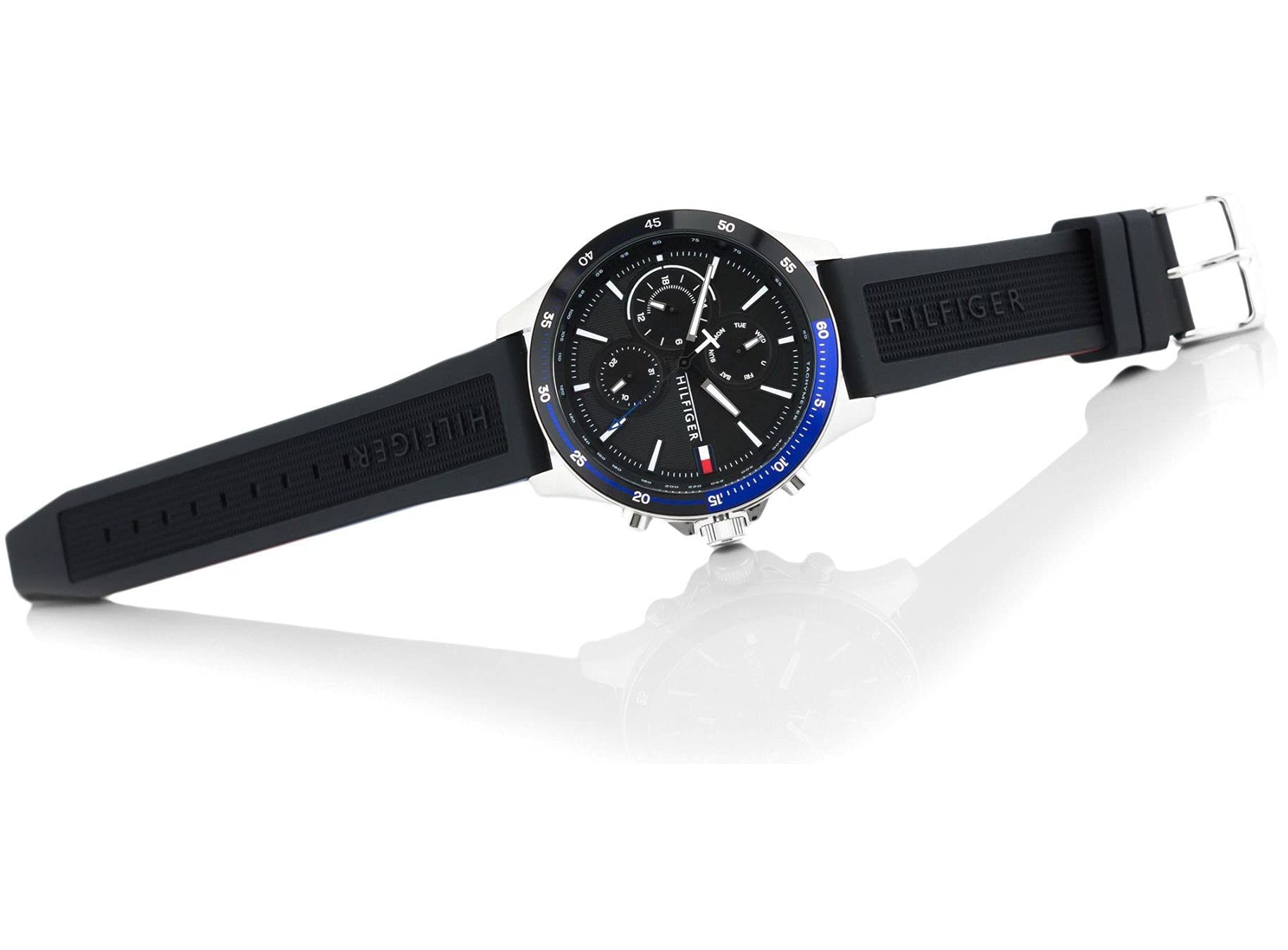 Buy Tommy Hilfiger Mens Quartz Silicone Strap Black Dial 46mm Watch - 1791724 in Pakistan