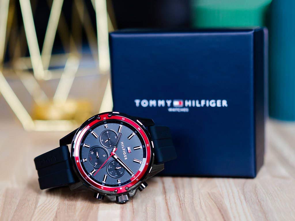 Buy Tommy Hilfiger Mens Quartz Silicone Strap Black Dial 45mm Watch - 1791793 in Pakistan