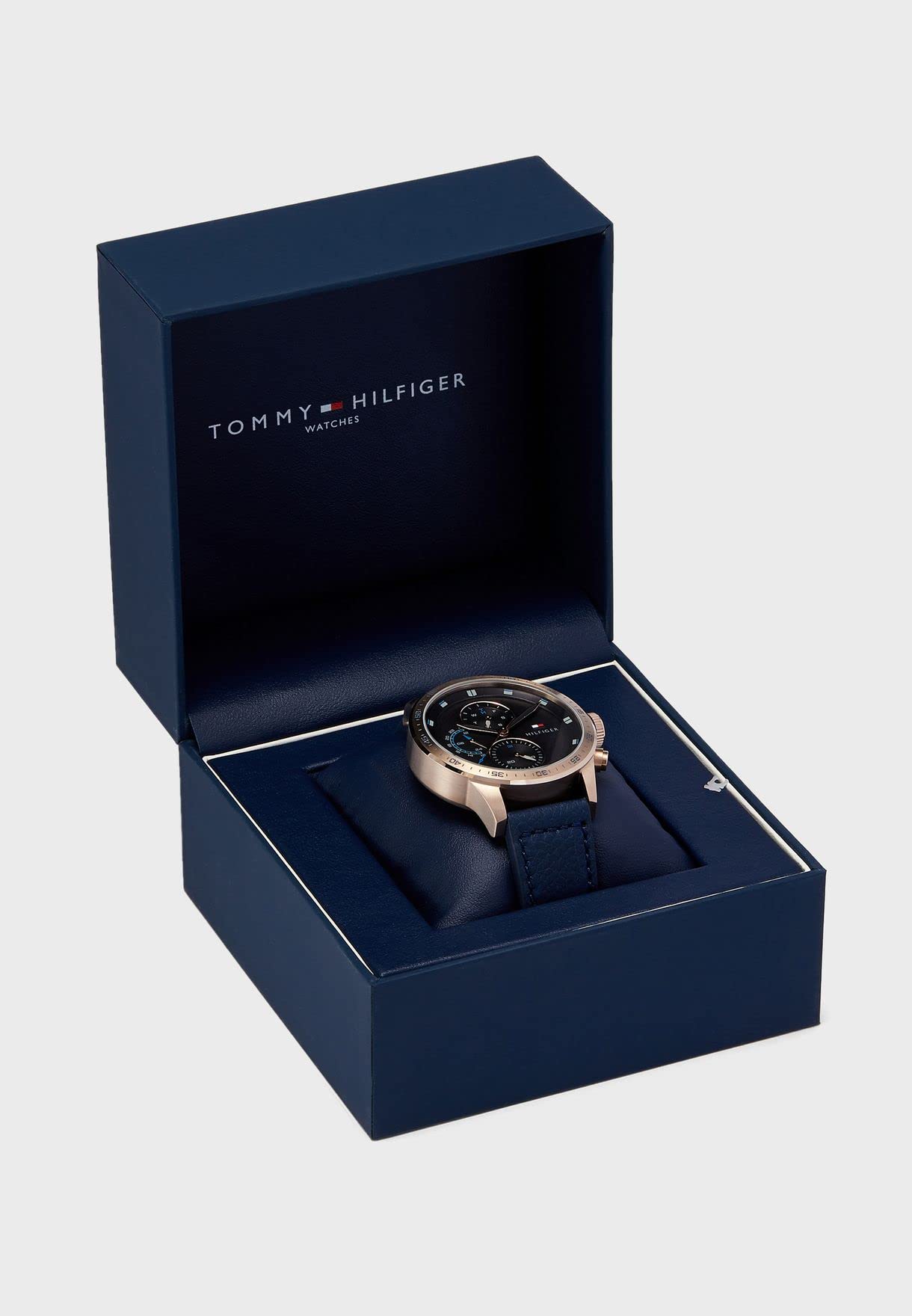 Buy Tommy Hilfiger Mens Quartz Blue Leather Strap Grey Dial 46mm Watch - 1791808 in Pakistan