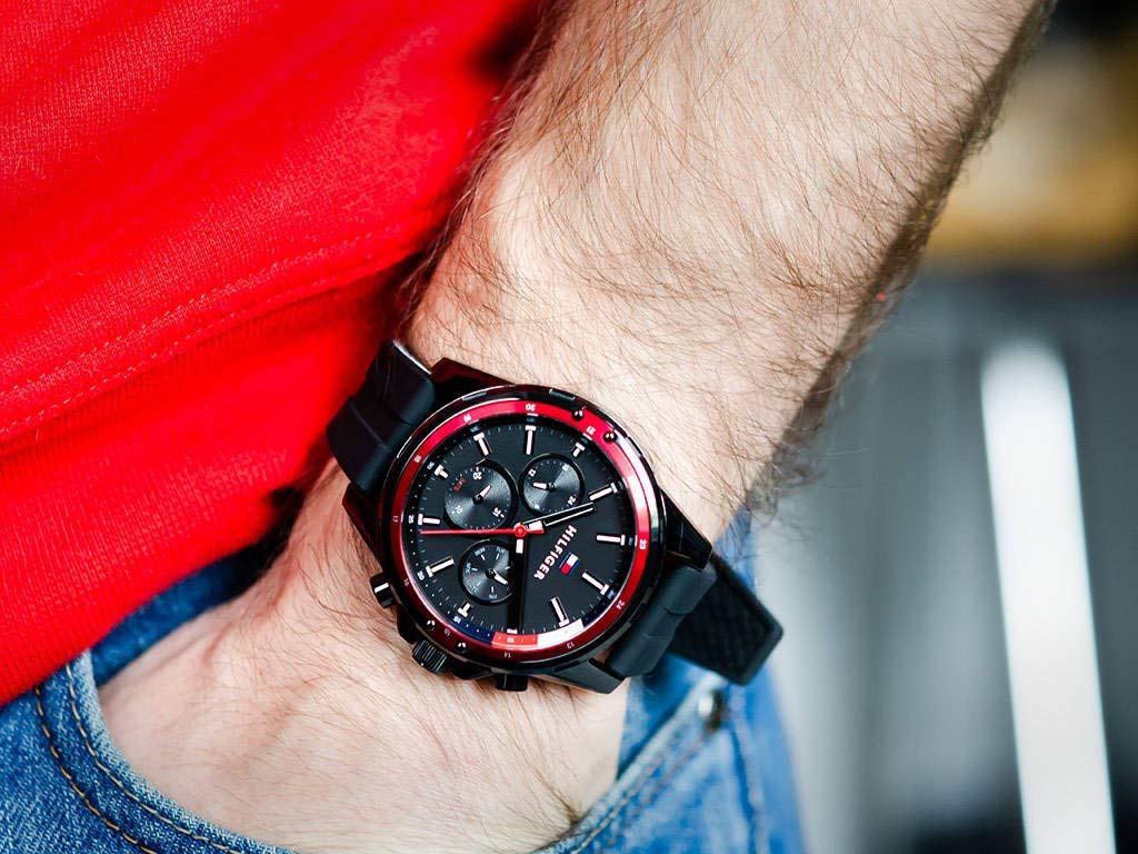 Buy Tommy Hilfiger Mens Quartz Silicone Strap Black Dial 45mm Watch - 1791793 in Pakistan