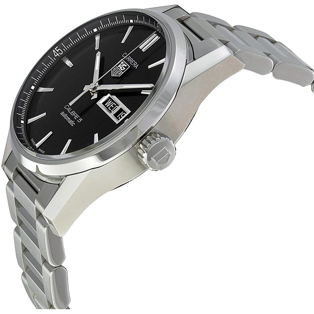 Buy Tag Heuer Carrera Calibre 5 Black Dial Silver Steel Strap Watch for Men - WAR201A.BA0723 in Pakistan