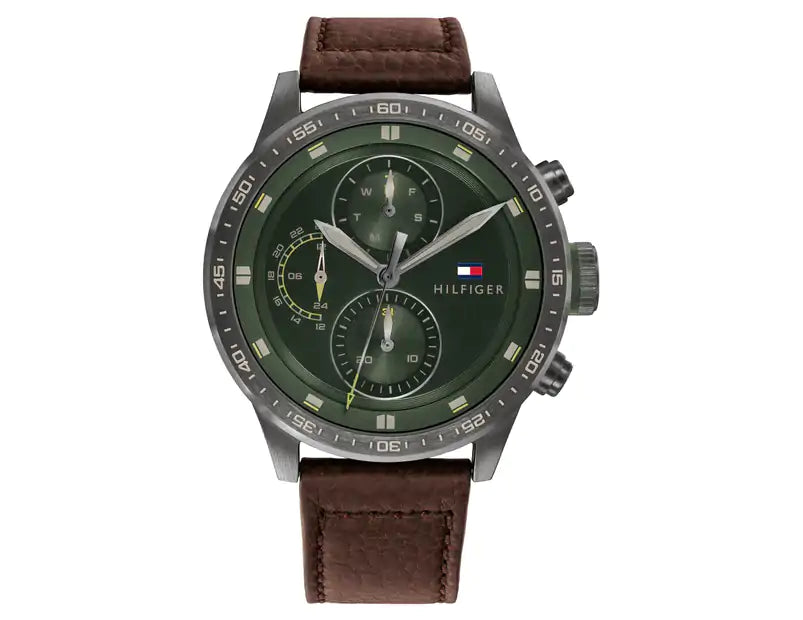 Buy Tommy Hilfiger Mens Quartz Leather Strap Green Dial 46mm Watch - 1791809 in Pakistan