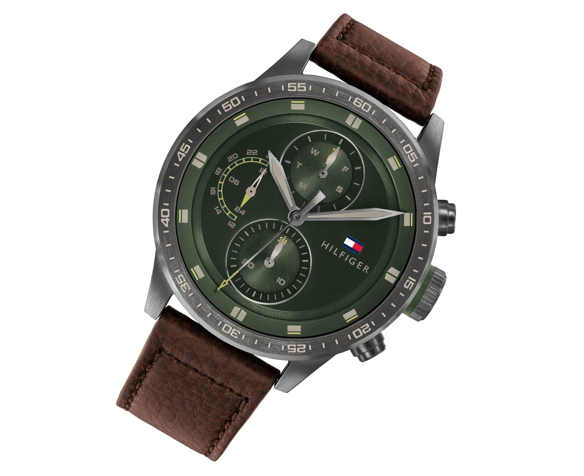Buy Tommy Hilfiger Mens Quartz Leather Strap Green Dial 46mm Watch - 1791809 in Pakistan