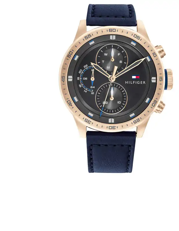 Buy Tommy Hilfiger Mens Quartz Blue Leather Strap Grey Dial 46mm Watch - 1791808 in Pakistan