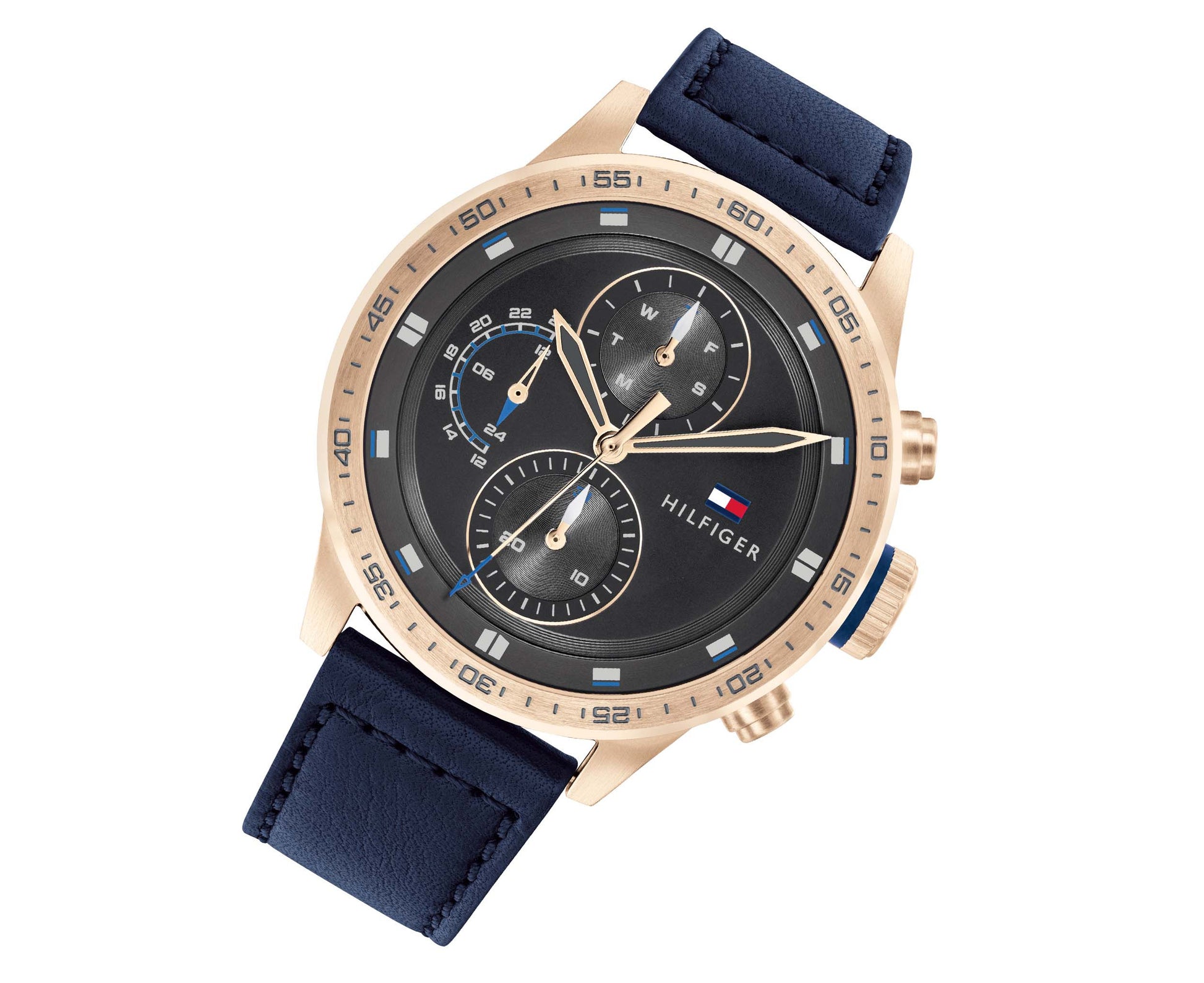 Buy Tommy Hilfiger Mens Quartz Blue Leather Strap Grey Dial 46mm Watch - 1791808 in Pakistan