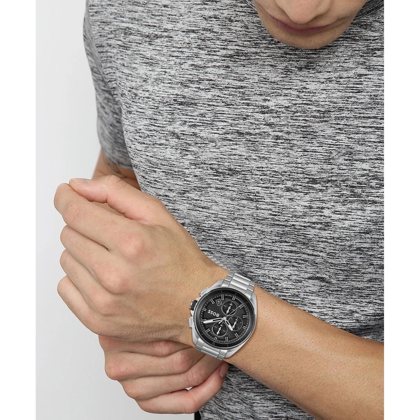 Buy Hugo Boss Volane Silver Steel Black Dial Men's Chrono Watch - 1513949 in Pakistan