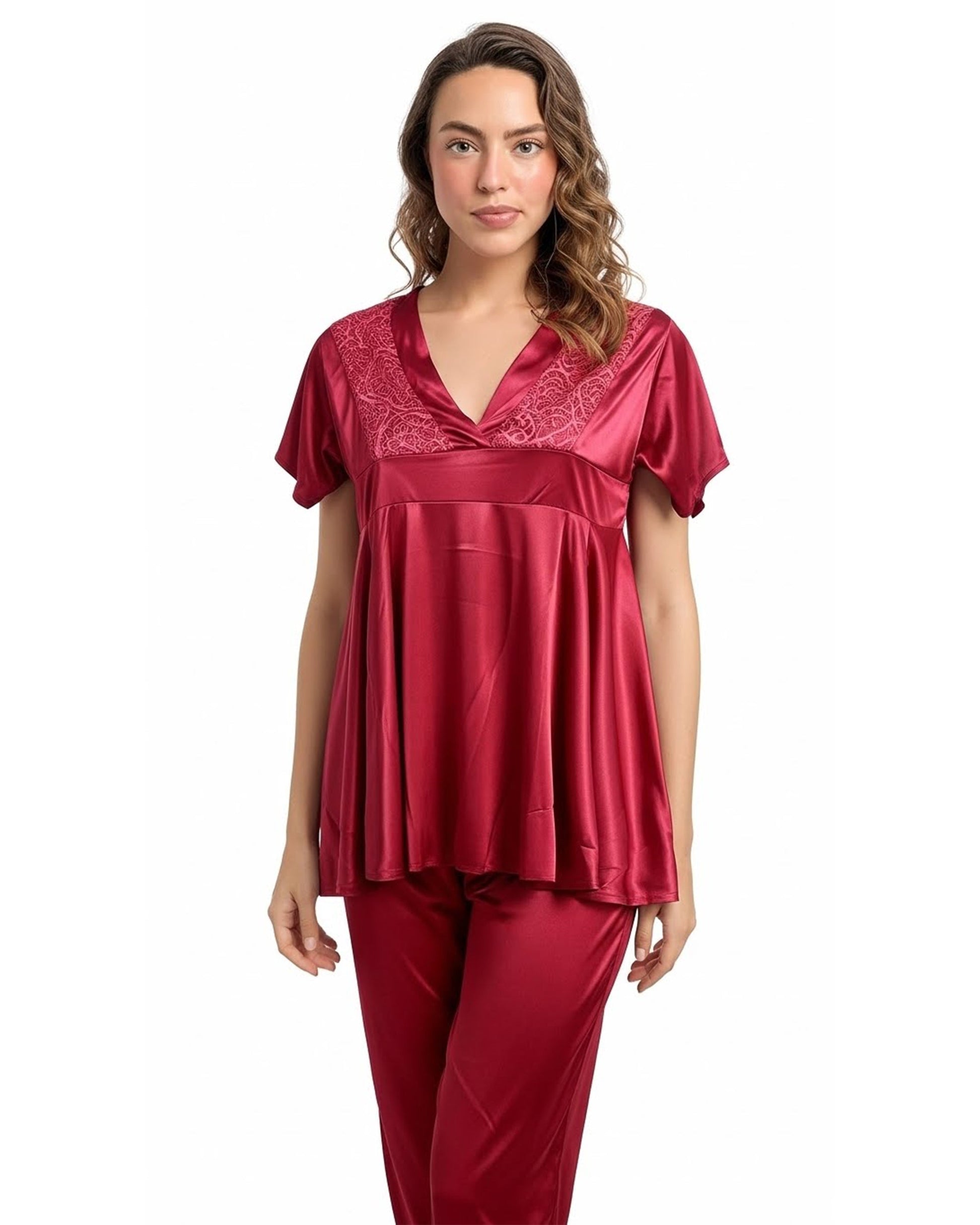 Buy Sajiero Silk PJ Set - Silk Ease - Maroon in Pakistan