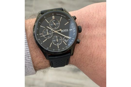 Buy Hugo Boss Mens Chronograph Quartz Leather Strap Black Dial 44mm Watch - 1513474 in Pakistan