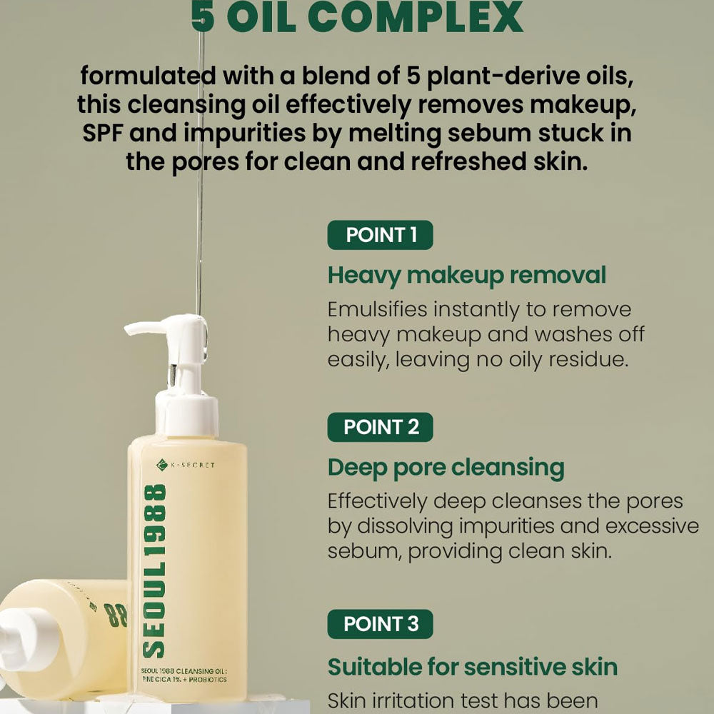 Buy K-SECRET SEOUL 1988 Cleansing Oil Pine Cica 1% +Probiotics - 200ml in Pakistan