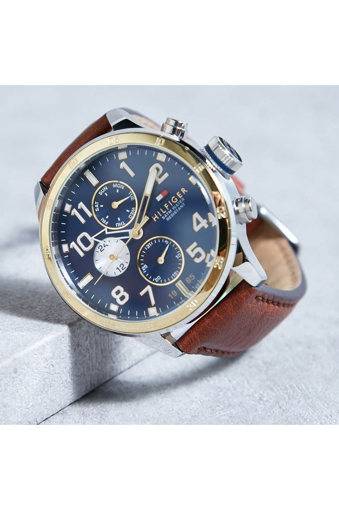 Buy Tommy Hilfiger Mens Quartz Brown Leather Strap Blue Dial 46mm Watch - 1791137 in Pakistan