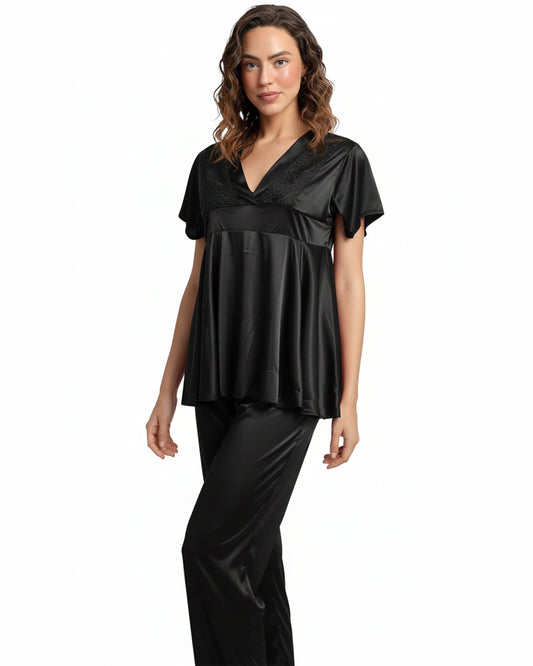 Buy Sajiero Silk PJ Set - Silk Ease - Black in Pakistan
