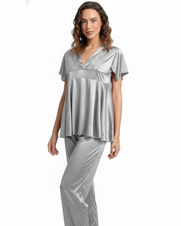 Buy Sajiero Silk PJ Set - Silk Ease - Silver in Pakistan