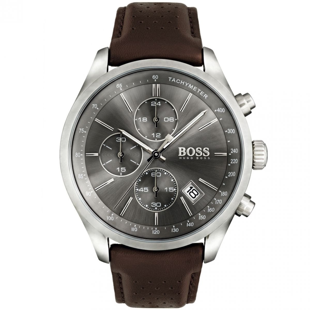 Buy Hugo Boss Mens Chronograph Quartz Leather Strap Grey Dial 44mm Watch - 1513476 in Pakistan