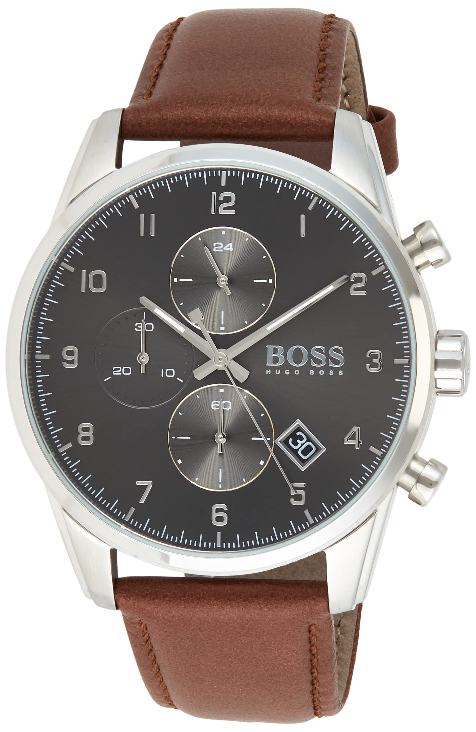 Buy Hugo Boss Mens Quartz Brown Leather Strap Grey Dial 44mm Watch - 1513787 in Pakistan