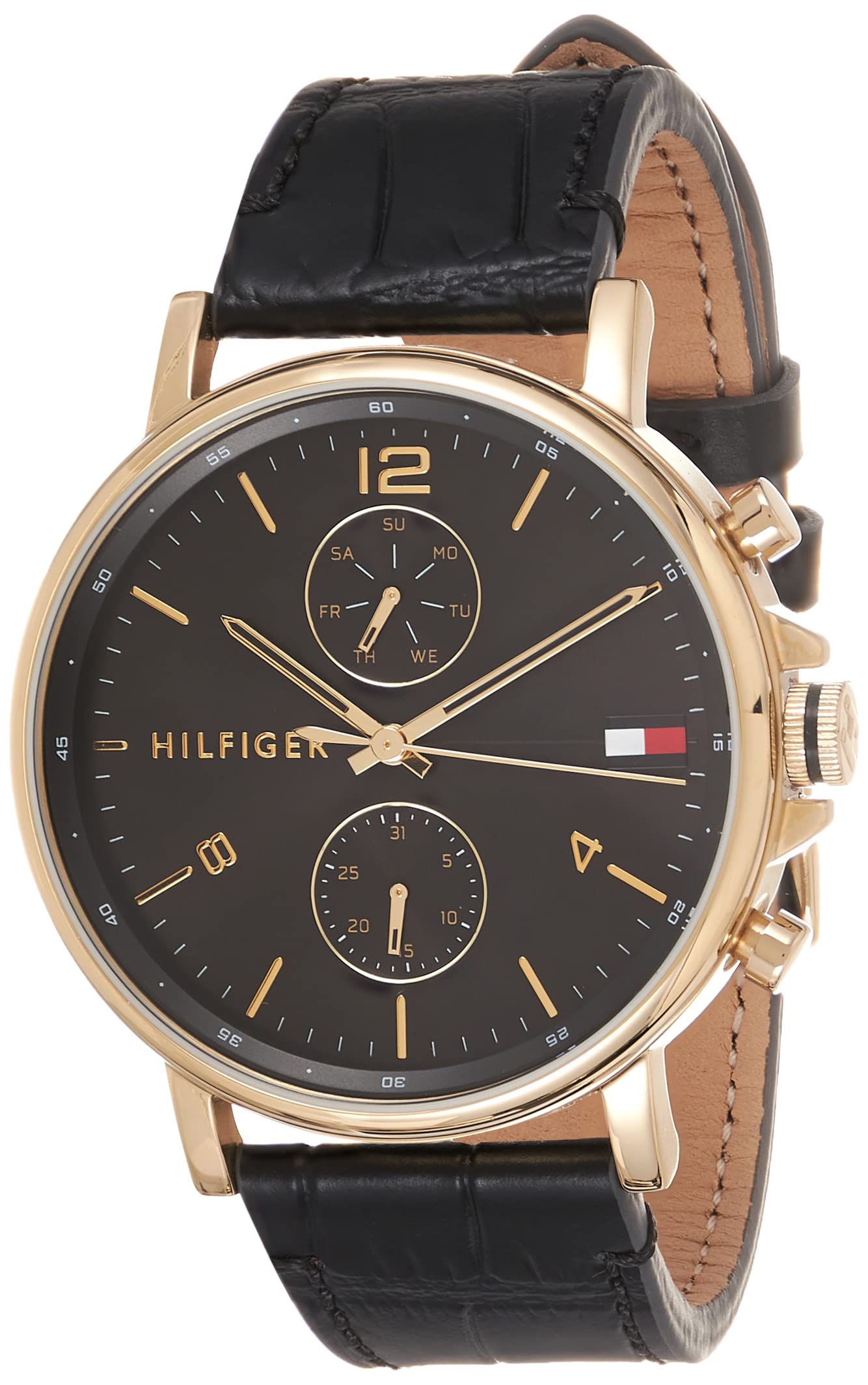 Buy Tommy Hilfiger Mens Quartz Leather Strap Black Dial 44mm Watch - 1710417 in Pakistan