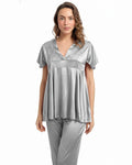 Buy Sajiero Silk PJ Set - Silk Ease - Silver in Pakistan