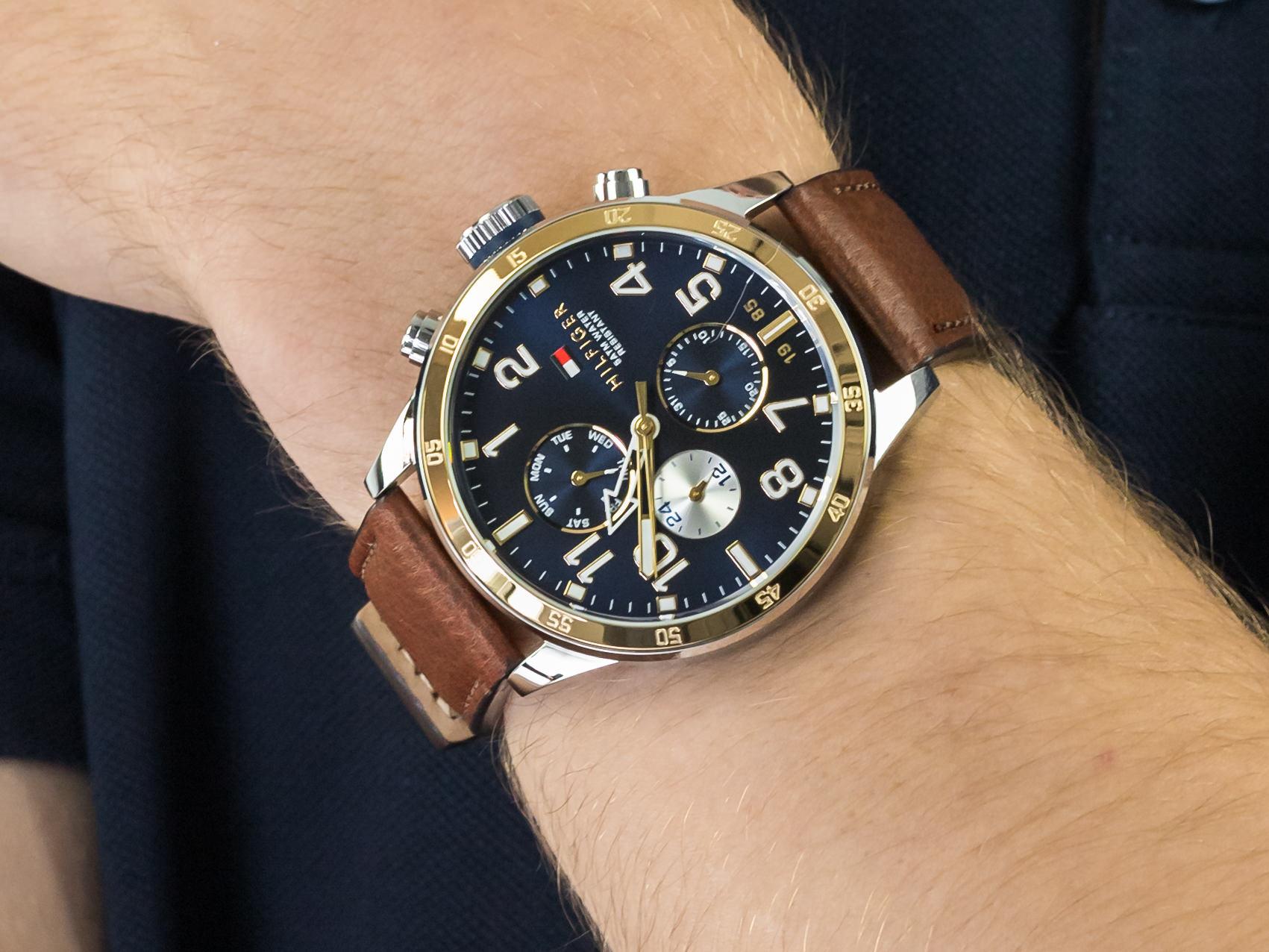 Buy Tommy Hilfiger Mens Quartz Brown Leather Strap Blue Dial 46mm Watch - 1791137 in Pakistan