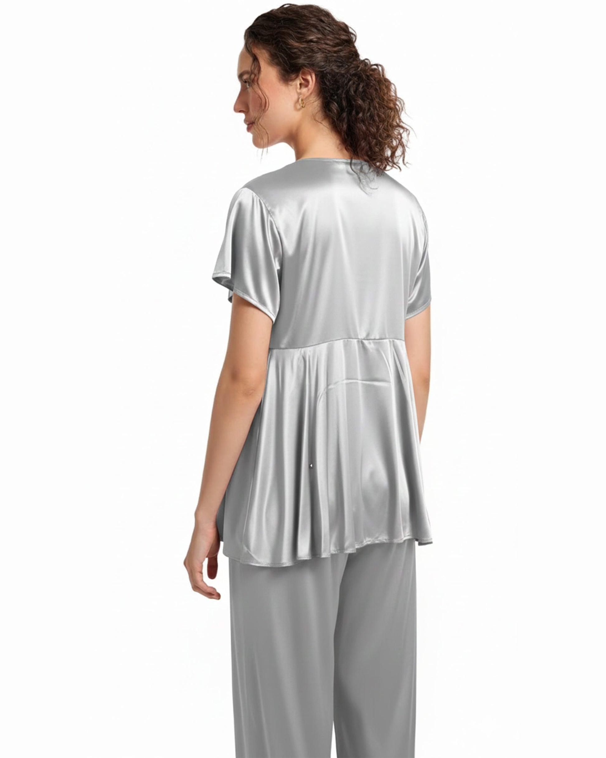 Buy Sajiero Silk PJ Set - Silk Ease - Silver in Pakistan