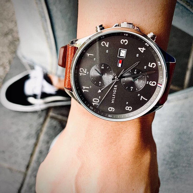 Buy Tommy Hilfiger Mens Quartz Leather Strap Grey Dial 44mm Watch - 1791710 in Pakistan