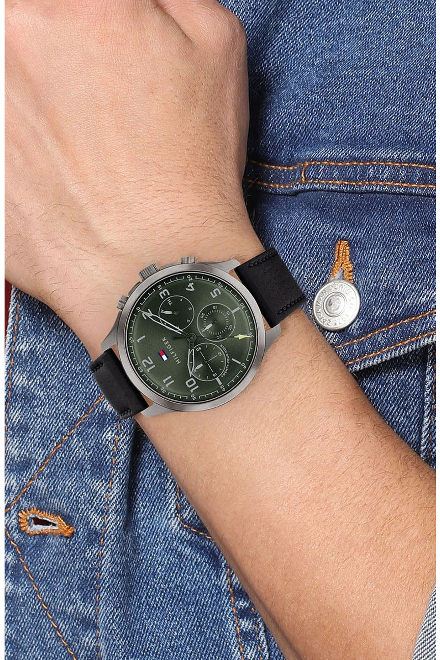 Buy Tommy Hilfiger Green Dial Black Leather Strap Watch for Men - 1791856 in Pakistan