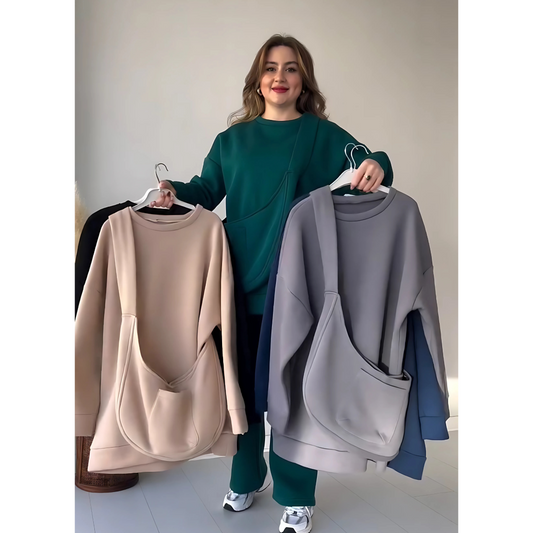 Buy Sajiero Rich Fleece Casual Drop Shoulder Tracksuit Suit With Bag in Pakistan