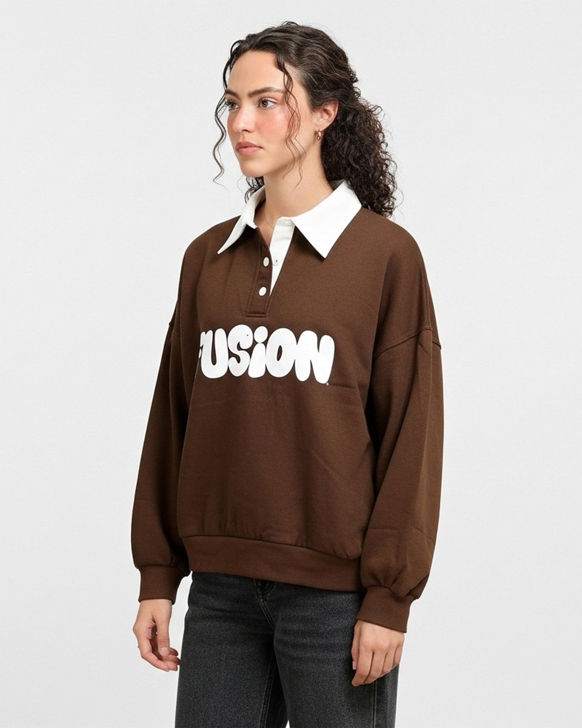 Buy Sajiero Fleece Polo Style Sweatshirt - FUSION - Brown in Pakistan