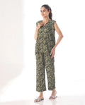 Buy Sajiero Silk Pajama Suit with Scrunchie - Leaf in Pakistan