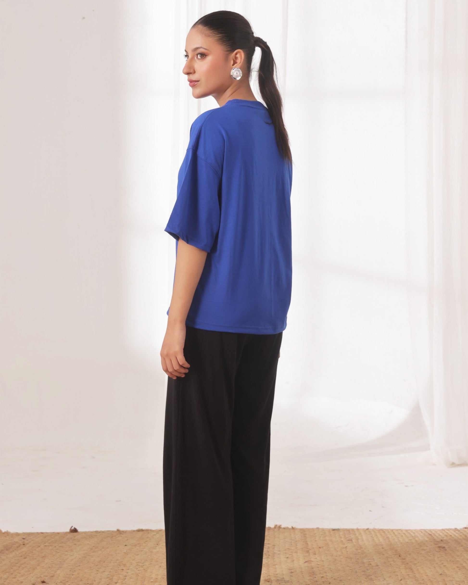 Buy Sajiero Drop Shoulder Graphic Tee - Go Easy Blue in Pakistan