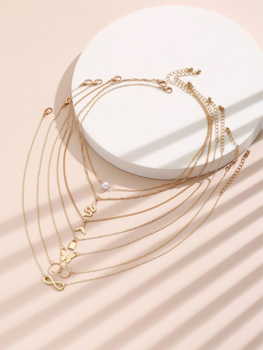 Buy SHEIN 7pcs Butterfly & Snake Charm Necklace, Stainless Steel Jewelry in Pakistan