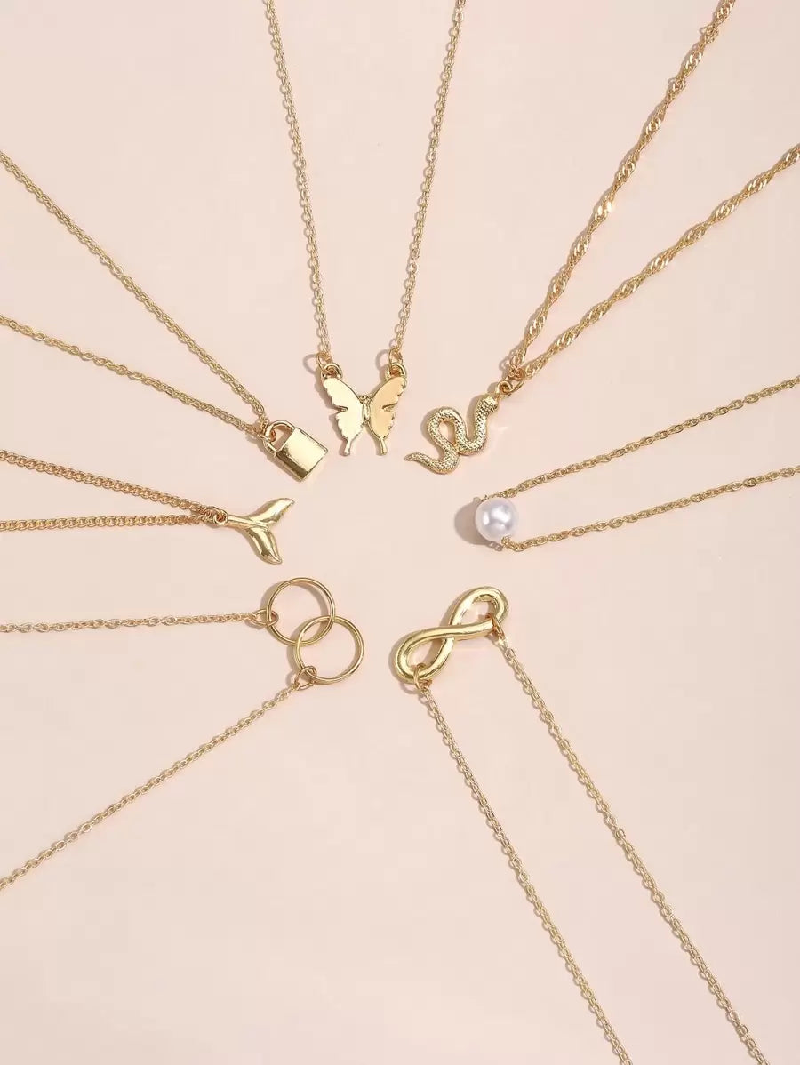 Buy SHEIN 7pcs Butterfly & Snake Charm Necklace, Stainless Steel Jewelry in Pakistan