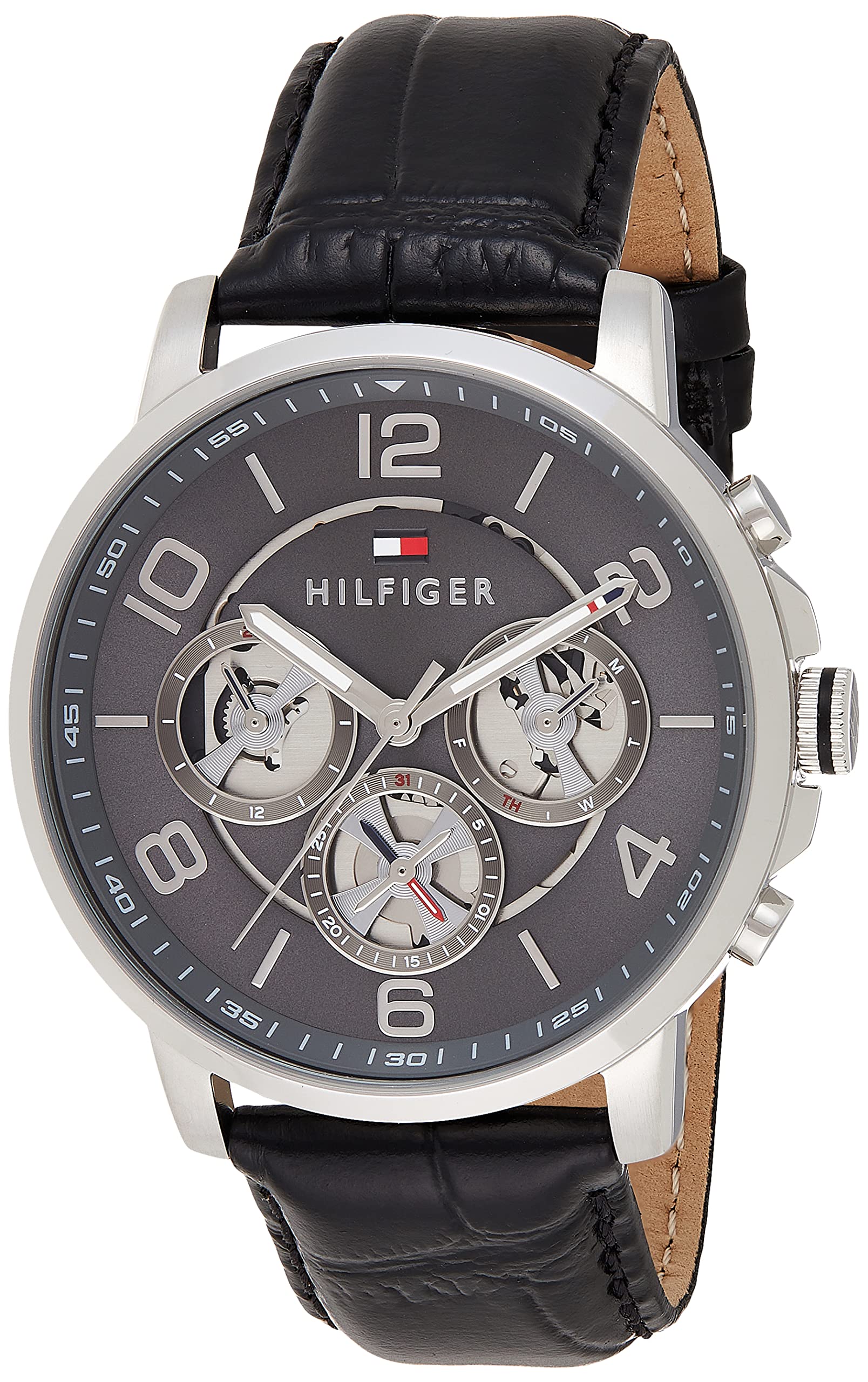 Buy Tommy Hilfiger Mens Quartz Leather Strap Multi Dial Grey Dial 44mm Watch - 1791289 in Pakistan