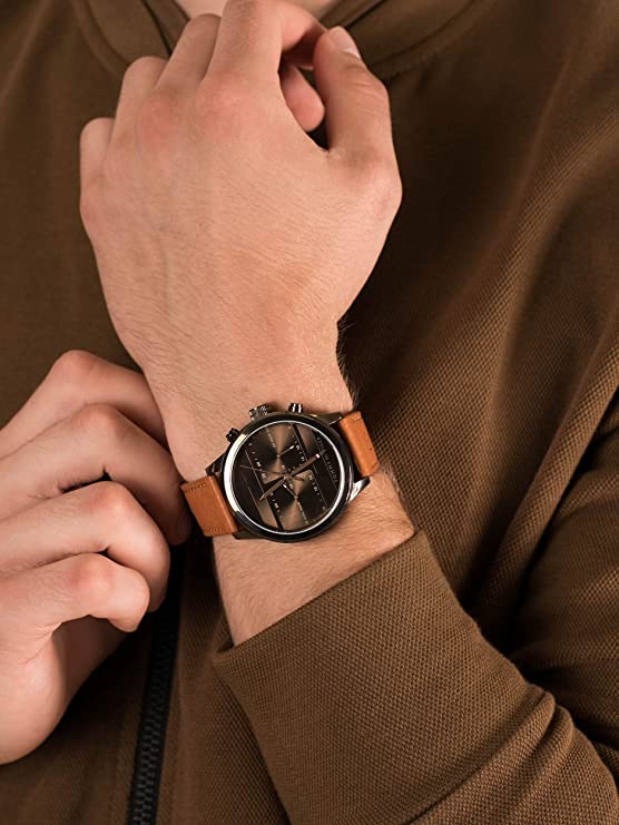 Buy Tommy Hilfiger Mens Quartz Brown Leather Strap Brown Dial 44mm Watch - 1791594 in Pakistan