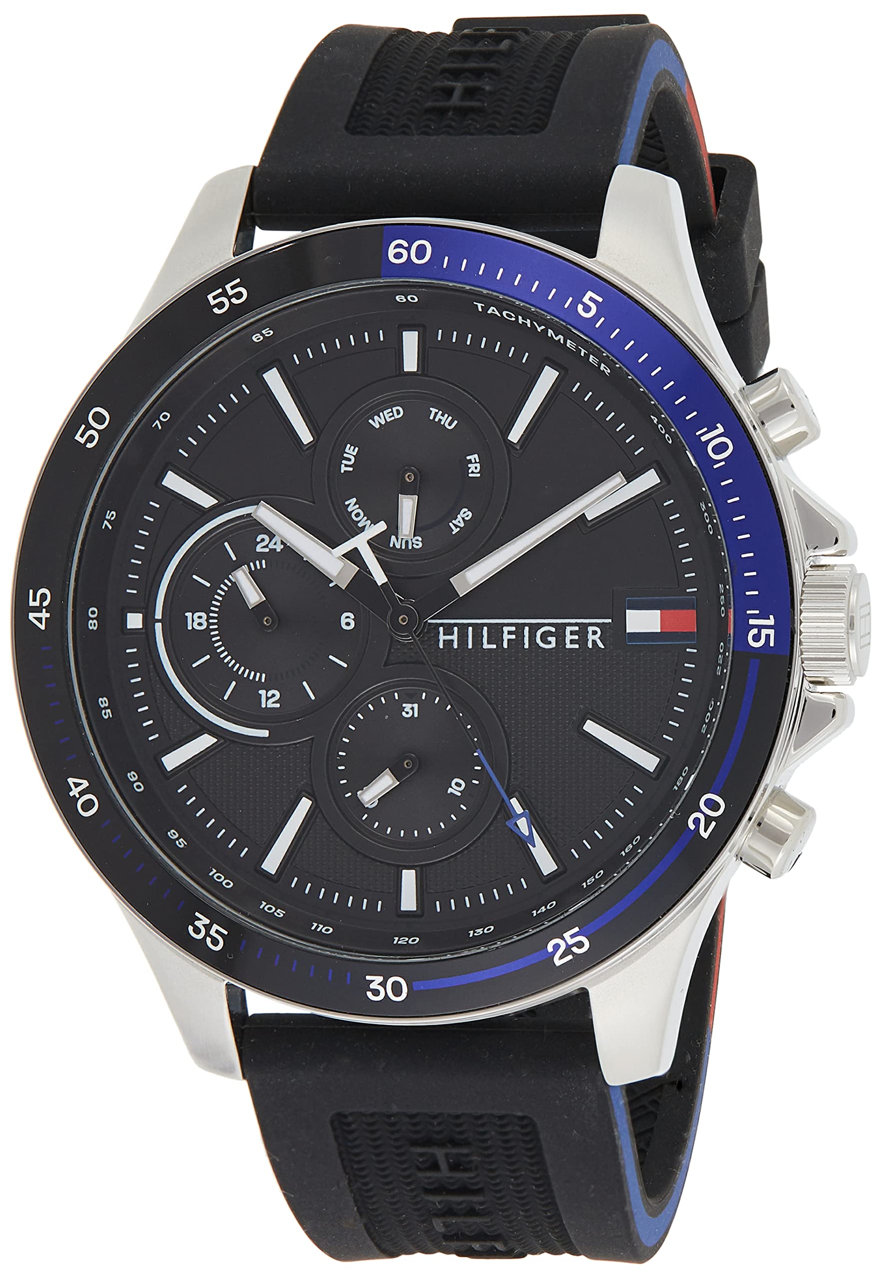 Buy Tommy Hilfiger Mens Quartz Silicone Strap Black Dial 46mm Watch - 1791724 in Pakistan