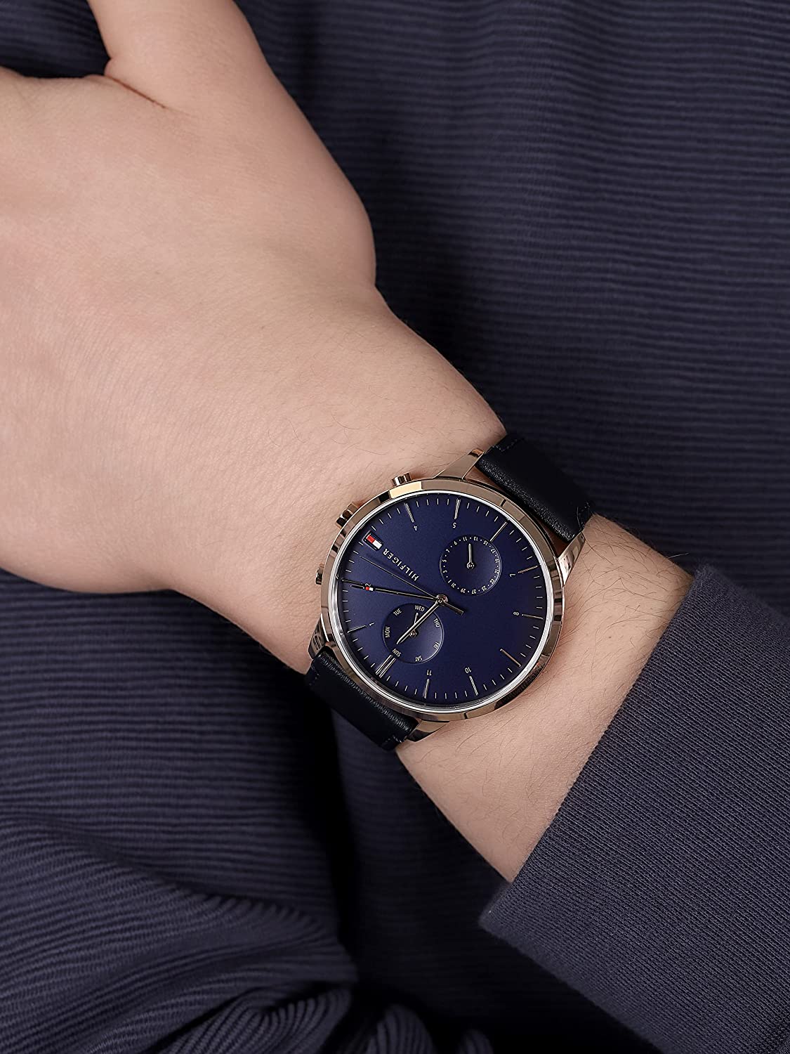 Buy Tommy Hilfiger Mens Quartz Leather Strap Blue Dial 44mm Watch - 1710405 in Pakistan