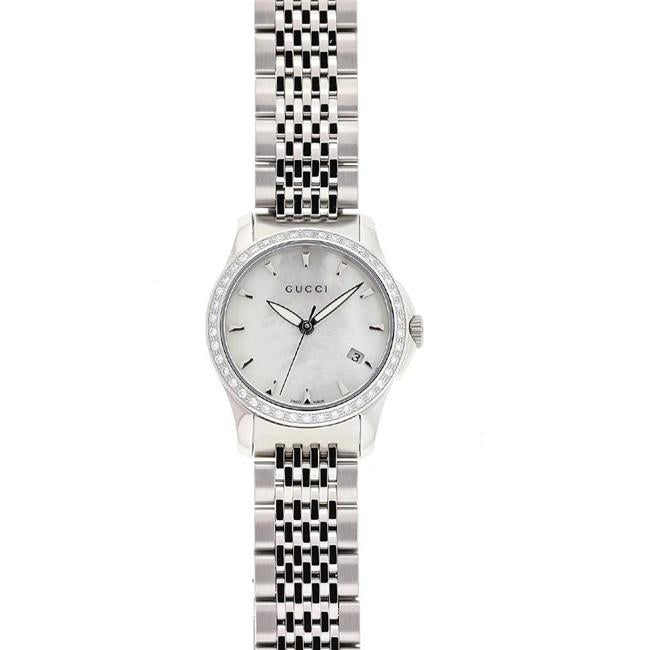 Buy Gucci G Timeless Mother of Pearl Dial with Diamonds Silver Steel Strap Watch for Women - YA126506 in Pakistan