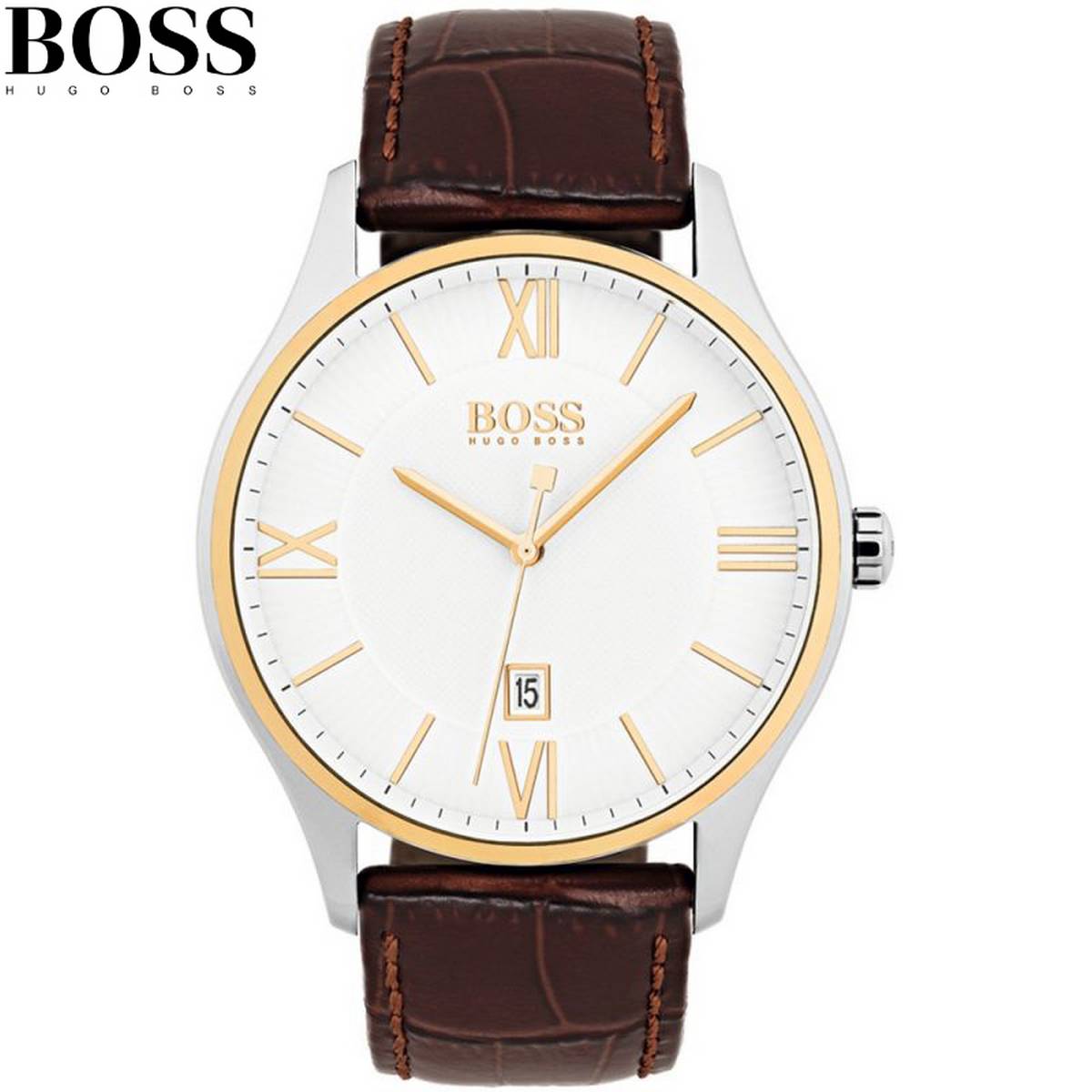Buy Hugo Boss Mens Quartz Brown Leather Strap White Dial 43mm Watch - 1513486 in Pakistan