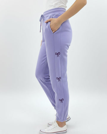 Buy Sajiero Fleece Trouser – Bow Print - Purple in Pakistan