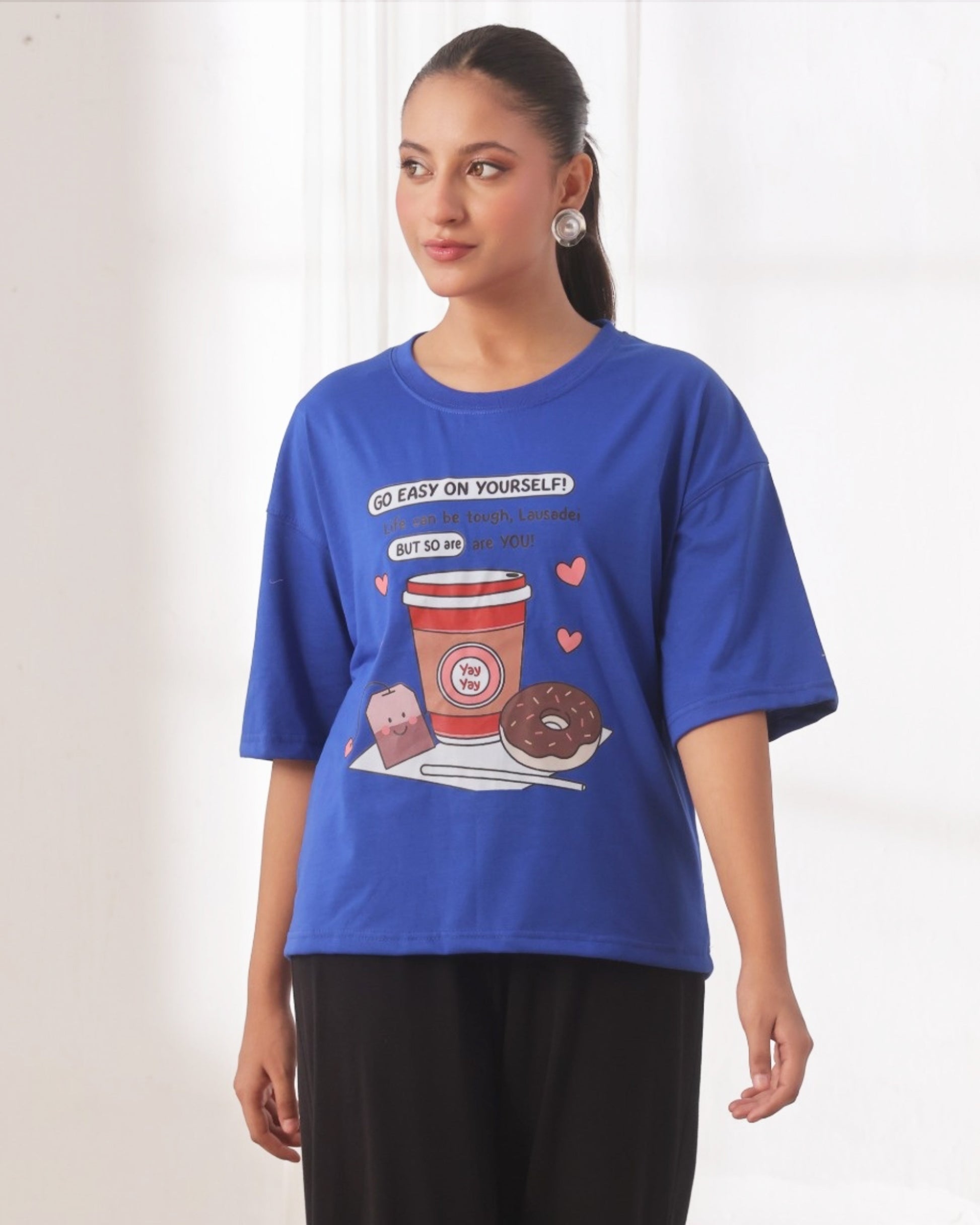 Buy Sajiero Drop Shoulder Graphic Tee - Go Easy Blue in Pakistan